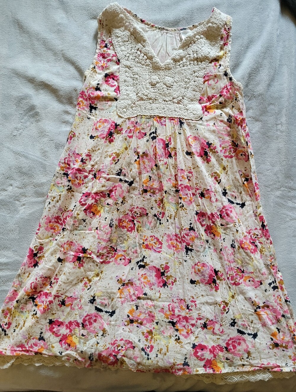 Laredoute | Women's Floral Lace-Accent Summer Dress - White & Pink